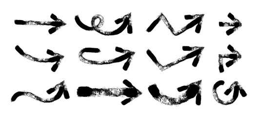 Arrows in Grunge style Set vector collection, Grunge arrow brush drawn, doodle symbols decorative element design, simple arrows.on a white background vector illustration