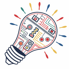 light bulb with circuit board vector silhouette illustration isolated on white background