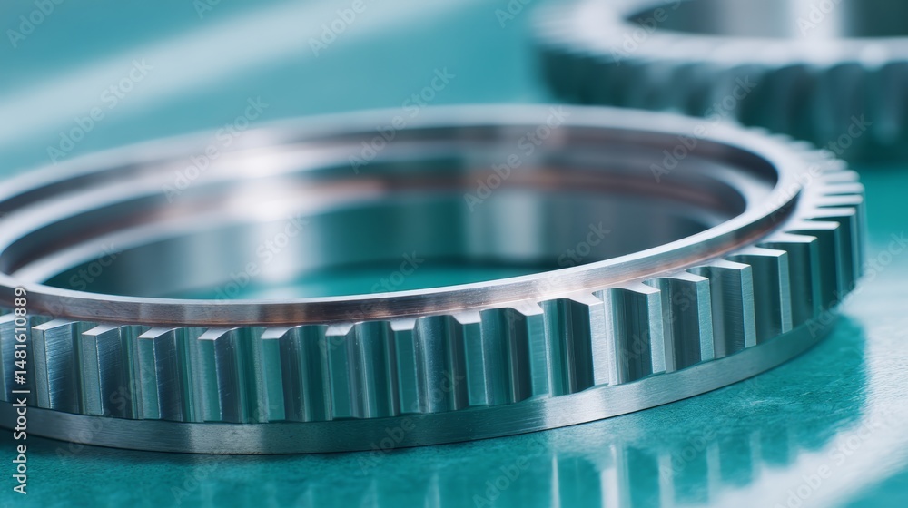 Aufkleber Glowing digital cogs interlock seamlessly, highlighted by a vibrant teal gradient background, illustrating the core concept of advanced technology integration and design