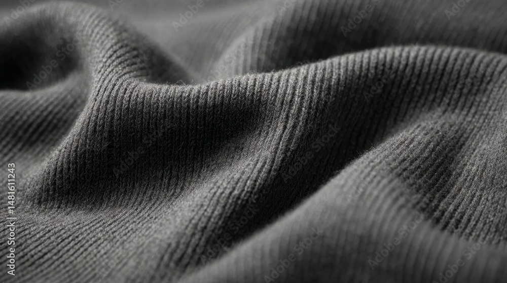 Poster exploring a rich gray knitted fabric that showcases detailed patterns and textures, perfect for crea