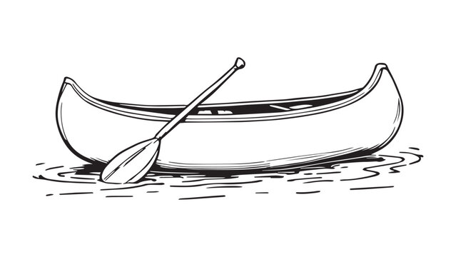 black and white canoe with paddle clip art preview