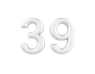 White 3D Number 39 on Transparent Background