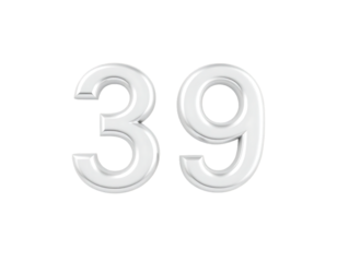 White 3D Number 39 on Transparent Background