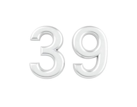 White 3D Number 39 on Transparent Background