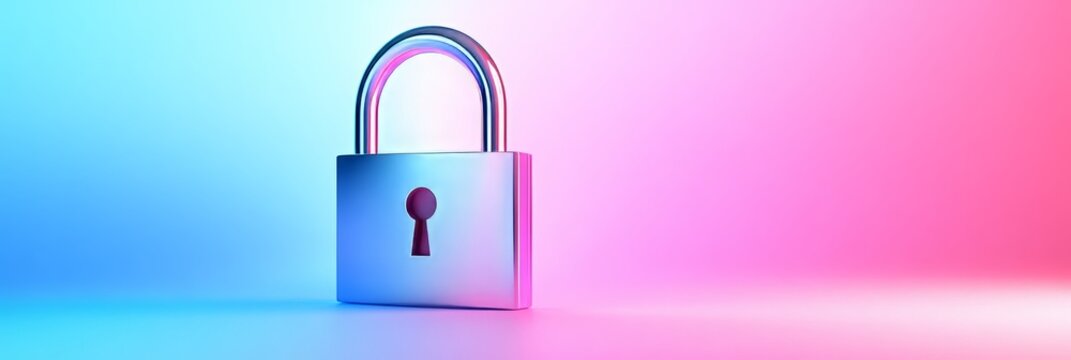 Secure padlock on a vibrant gradient background depicting cybersecurity data protection and privacy measures with modern studio lighting for visual appeal demonstrating safety 