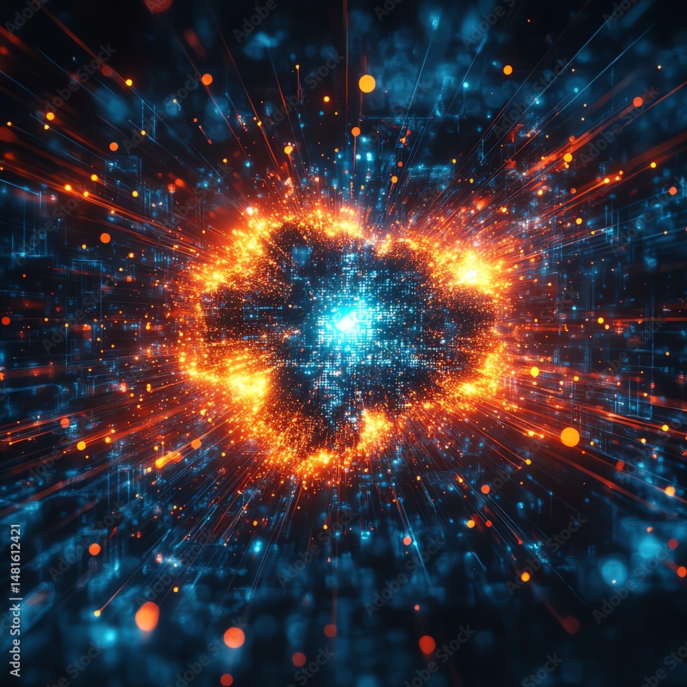 Leinwandbilder virtual data explosion symbolizing devastation in cybersecurity digital landscape graphic art abstra