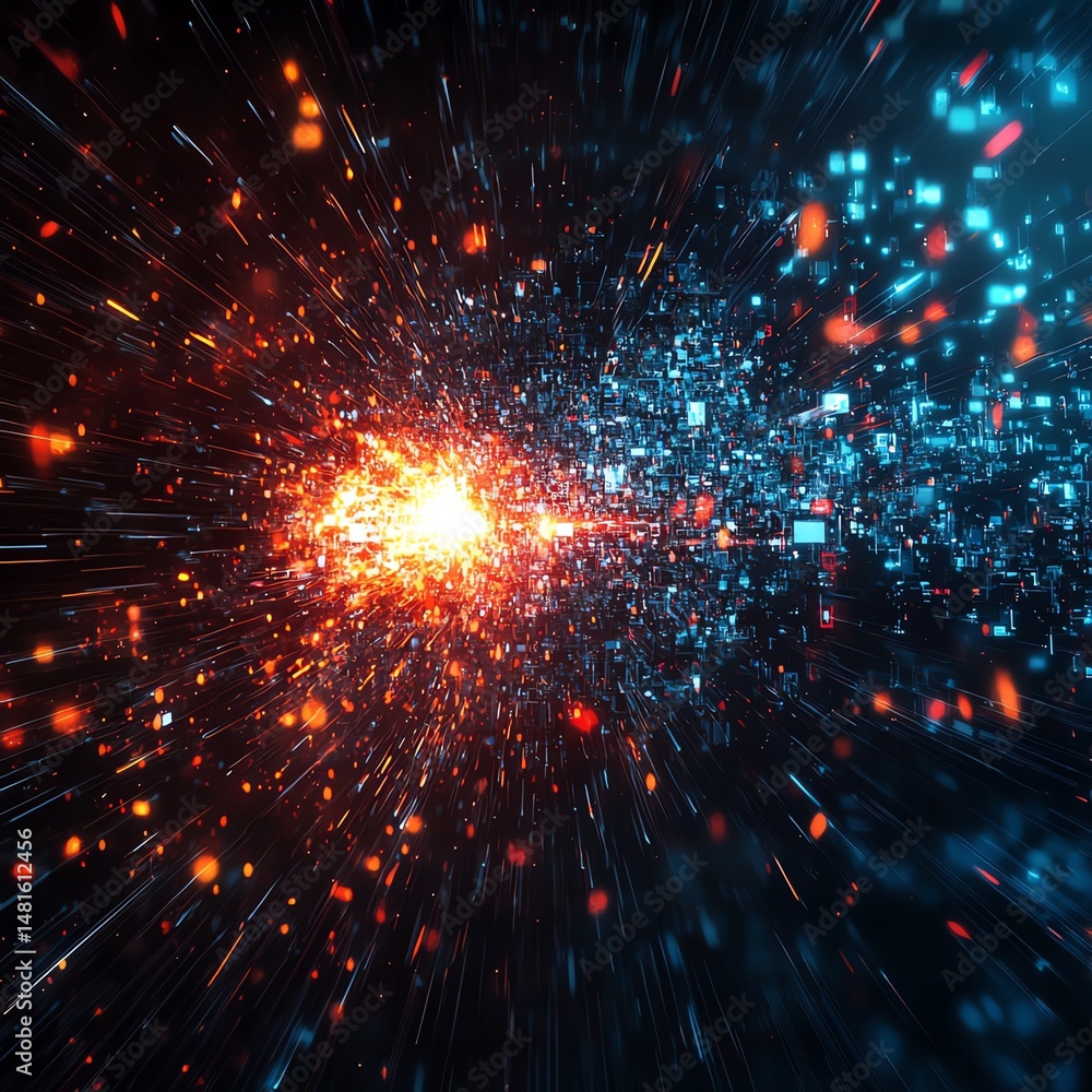 Leinwandbilder Virtual data explosion symbolizing devastation in cybersecurity digital landscape graphic art abstract concept  high resolution   for isolate image