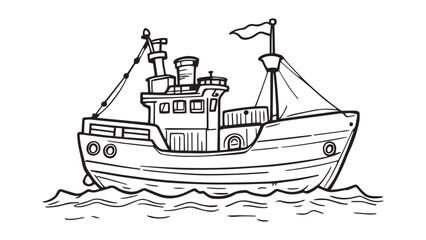 Cargo Ship line art illustration 