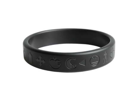 Black Rubber Bracelet with Engraved Symbols