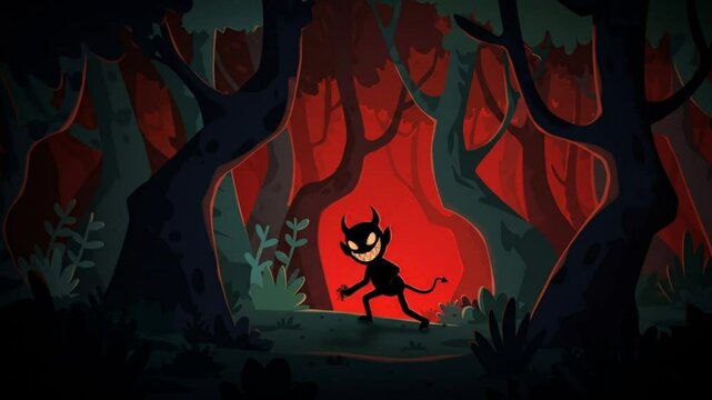Cartoon Devil in Dark Forest - Halloween Horror