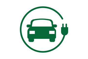Electric car with plug icon. Simple outline style. EV car, green hybrid vehicles charging point, eco friendly vehicle concept. Thin line symbol. Vector illustration isolated. Editable stroke.