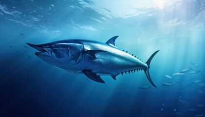Obraz premium Swarm of Bluefin Tuna in the middle of the blue ocean