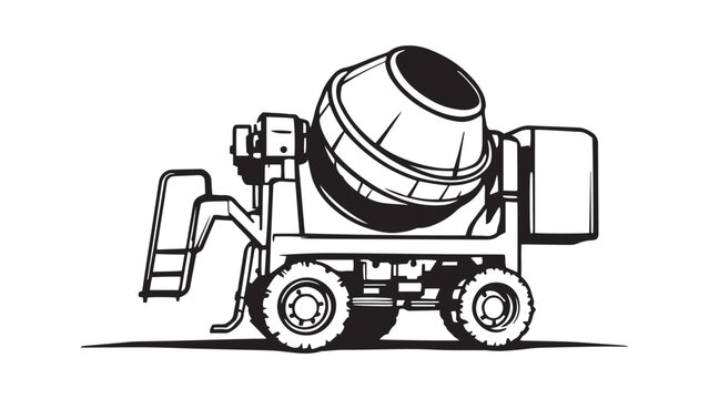 black and white cement mixer on wheels clip art preview
