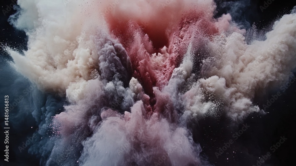 Poster abstract explosion of powder paint in studio shot; dramatic display of color and motion; artistic cl