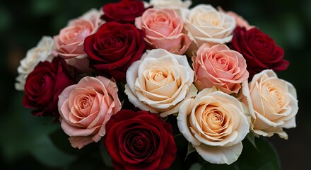 Naklejka premium Roses bouquet blooms in varied hues