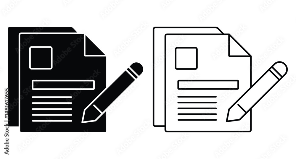 Poster note icon set. notepad with edit pencil icon vector. write, edit filled flat sign, document file out