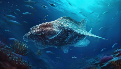 Fototapeta premium Giant sea animals underwater, deep ocean life scene