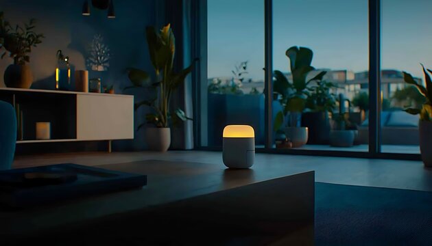 Modern living room with ambient lighting