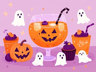 Festive halloween drinks and treats for a spooky party.