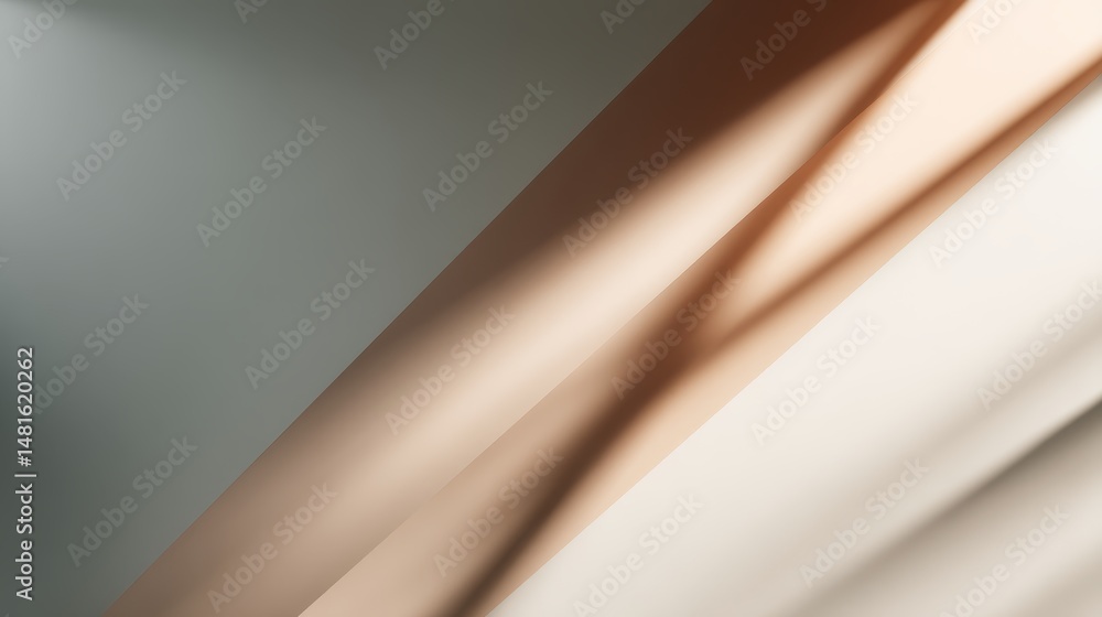 Poster Soft beige-white light beams create a radiant glow on fabric, casting gentle shadows and enhancing the studio ambiance with a warm, inviting effect