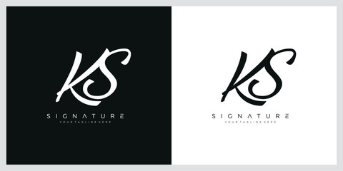KS Initial letter logo. Alphabet KS Handwritten Signature logo.