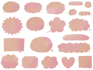 吹き出し：水彩風のピンクオレンジの手描きフキダシのセット
