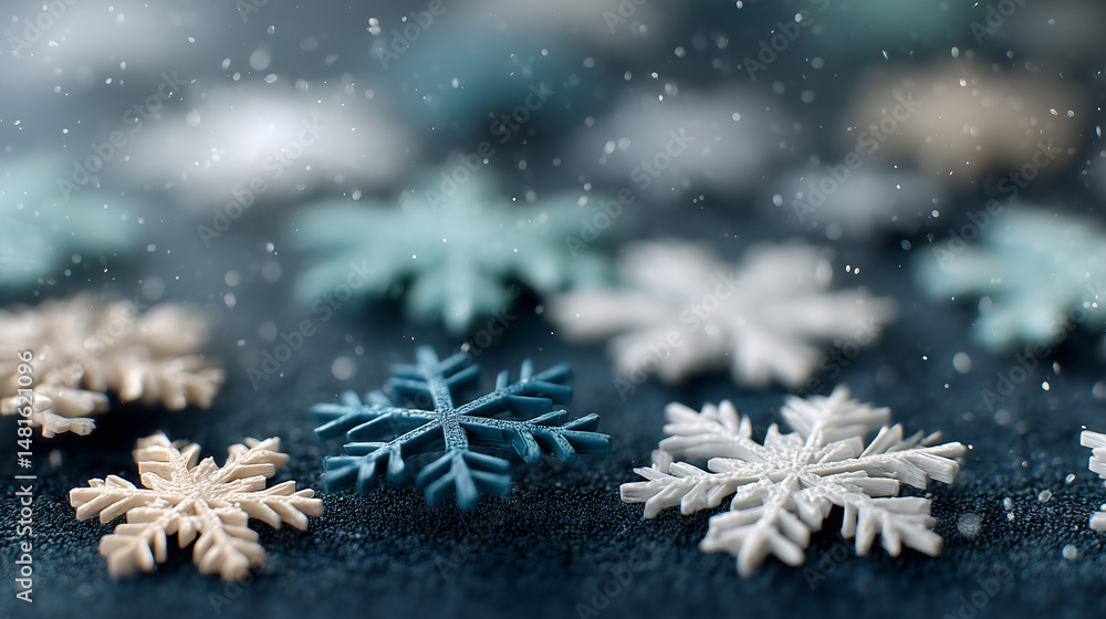 Aufkleber snowflake serenity: a captivating close-up of intricate snowflake patterns, delicately resting, evok