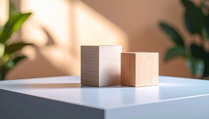 Contemporary design showcase minimalist studio wooden blocks composition modern aesthetic natural lighting