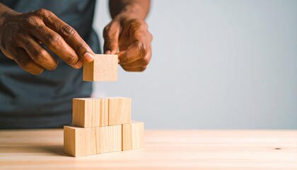 Building a wooden block tower hands-on activity indoor space educational content creative play close-up view