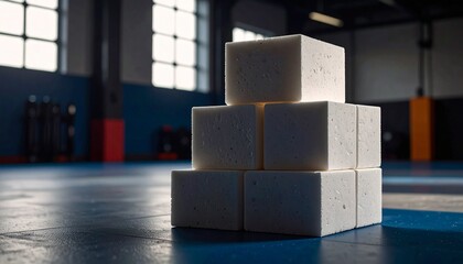 Martial arts practice dojo image of training blocks indoor environment close-up view focus on technique