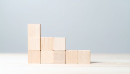 Building blocks stacked in ascending order minimalist studio photography soft lighting close-up concept of growth