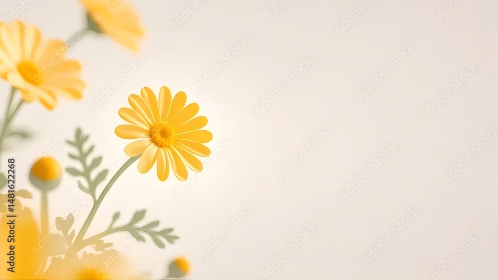 Aufkleber ソフトな照明の明るい黄色のデイジーの花のクローズアップ写真 静かな背景を持つ美しい花の装飾