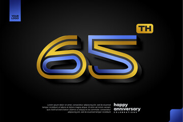 Sleek 3D Number 65 Design in Blue and Gold for Modern Anniversary Celebration on Dark Background