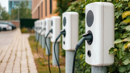 Electric vehicle charging stations in urban area.