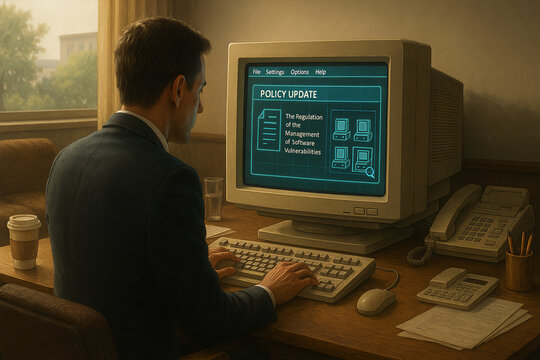 Man using vintage computer for security software - Powered by Adobe