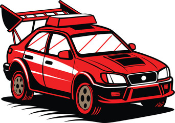 Red Rally Car with Spoiler - Retro Cartoon Style