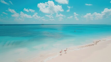 Obraz premium Tropical beach with flamingos