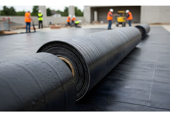 Dark waterproofing roll construction site