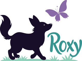 Roxy the dog chasing a butterfly