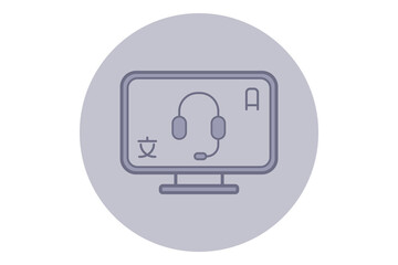 Digital representation of online education setup with computer screen with headset. Concept of modern learning techniques through technology and virtual interaction