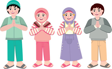 Obraz premium Muslim Family Celebrating Eid – Flat Vector Illustration