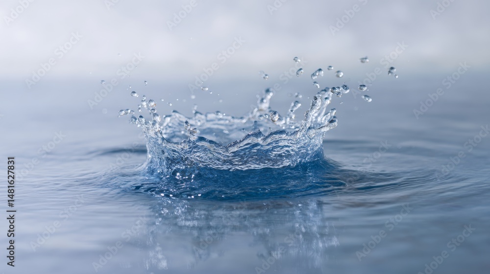 Aufkleber vivid clear blue water splashes mid-air with droplets suspended in motion, creating a striking visua
