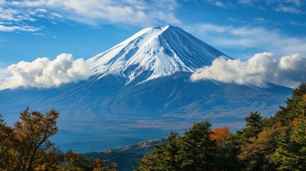 Fototapeta premium Majestic Mount Fuji: A Breathtaking Autumn Panorama