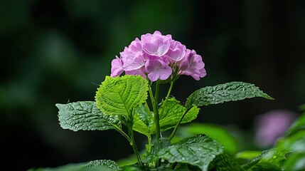 Blooming pink hydrangea in nature's oasis captured in lush surroundings close-up view floral beauty