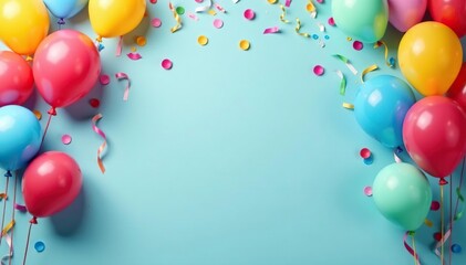 Festive birthday backdrop with colorful balloons and streamers, perfect for celebrations , holiday, glitter, design