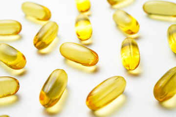 Fish oil capsules with omega 3, omega 9, vitamin D, vitamin E, Cod liver oil, evening primrose oil, borage