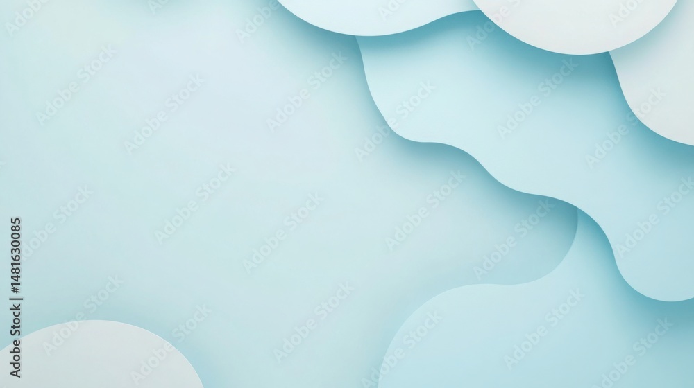 Poster minimal pastel blue background with floating soft shapes and relaxing tone, subtle and modern