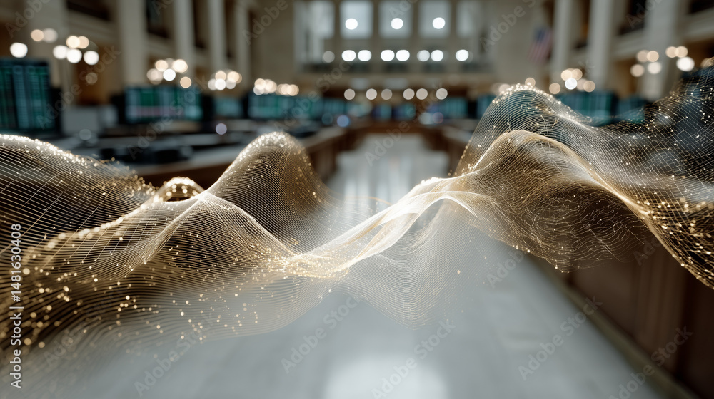Poster data flow in financial exchange: a mesmerizing abstract depiction of data flow within a modern finan