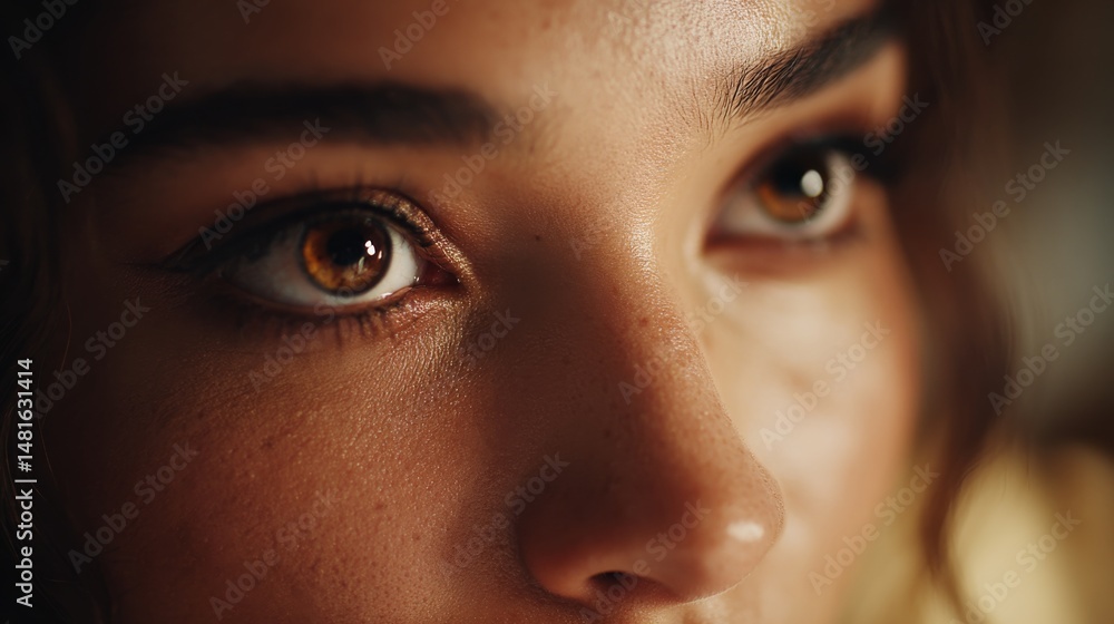 Poster capturing rich emotions, these expressive eyes reveal deep hazel and warm amber tones, drawing viewe