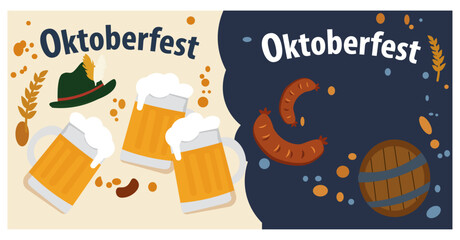 Festive Oktoberfest Banner Vector Illustration Set - Beer, Sausages, Pretzels & Celebration Graphics-02